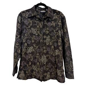 Blassport Floral Button Up Shirt Black Gray Vintage Y2K Womens Medium
